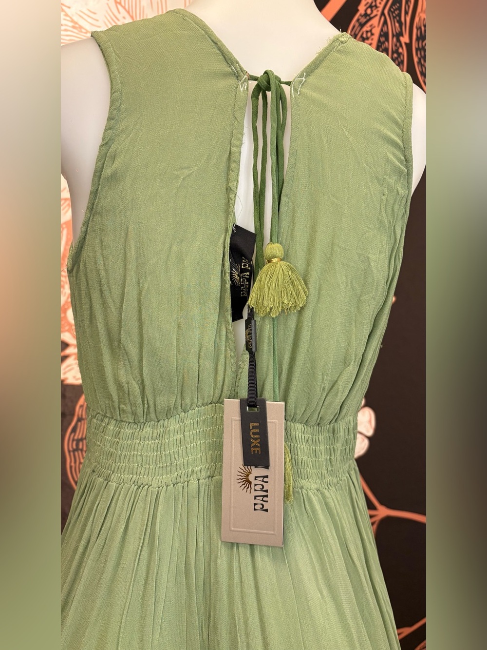 NWT Gorgeous Sage Green and Gold Resort Luxe Tiered Embellished Maxi Dress - Picture 11 of 16